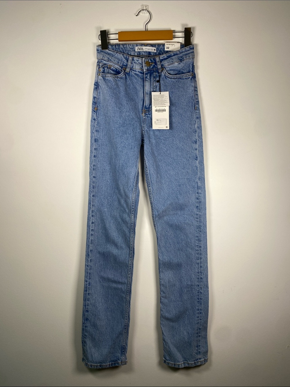 NWT Zara Light Blue High Rise Straight Leg Jeans Size 32